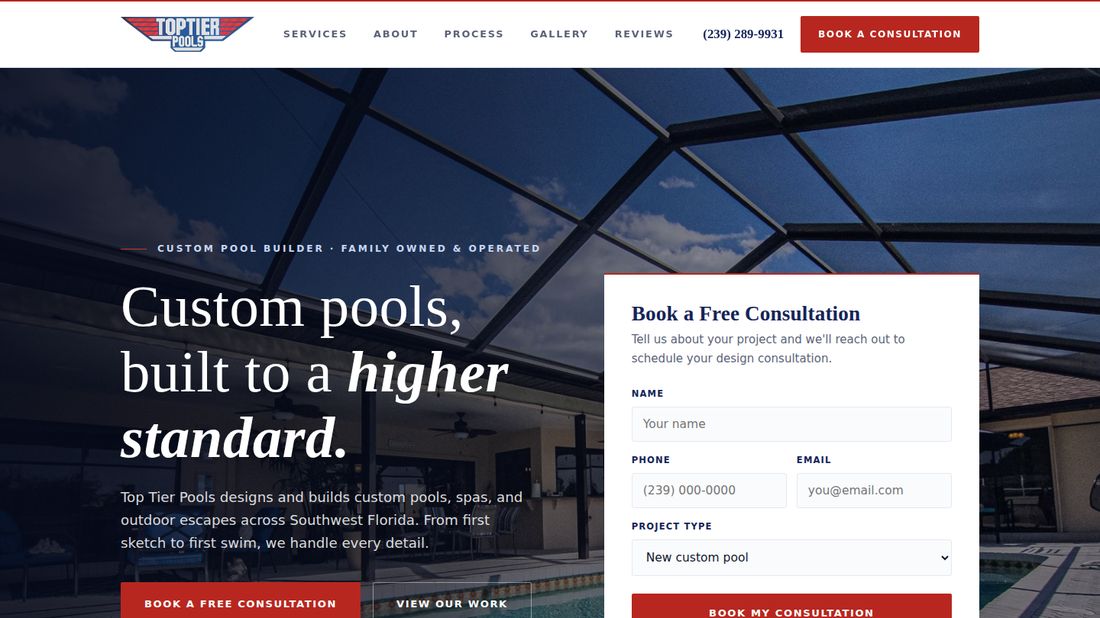 Top Tier Pools LLC website built by Reel Hype Marketing